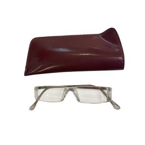 Vintage Women’s Narrow Rectangle Eyeglass Frames Clear Silver With Case Retro